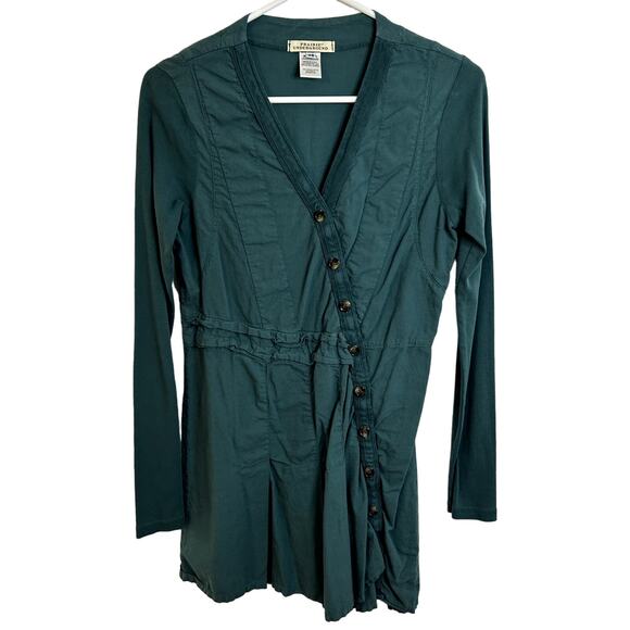 Prairie Underground Button Up Tunic Jacket Womens Size XS Teal Green Cotton - Picture 1 of 4